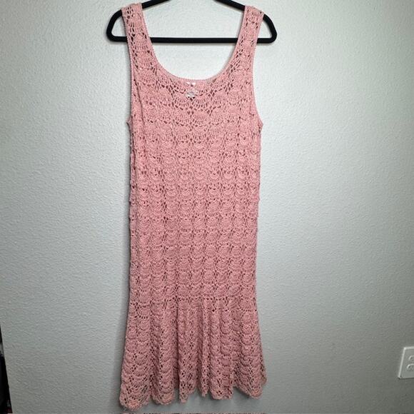 Vintage J.M. Pink Hand Crochet Blush Pink Dress and Cardigan Sz Large - Picture 5 of 16